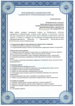 Приложение к свидетельству о допуске к строительным работам Магнитогорск СРО в строительстве